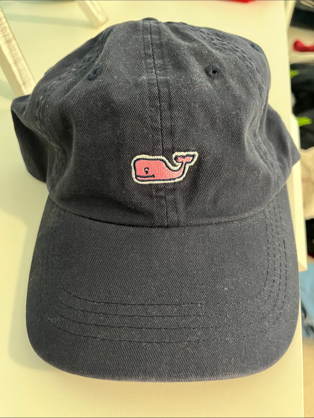 Vineyard Vines Kids Navy Cap with Pink Whale Patch